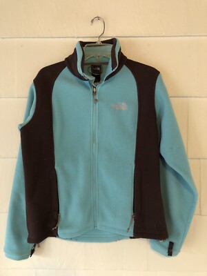 THE NORTH FACE WOMEN'S AQUA BLUE W/BROWNTRIM FLEECE FULL ZIP JACKET SIZE M