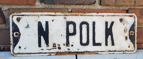 Vintage Street Sign POLK Gas Oil  Embossed Metal Road Sign  18" X 6"