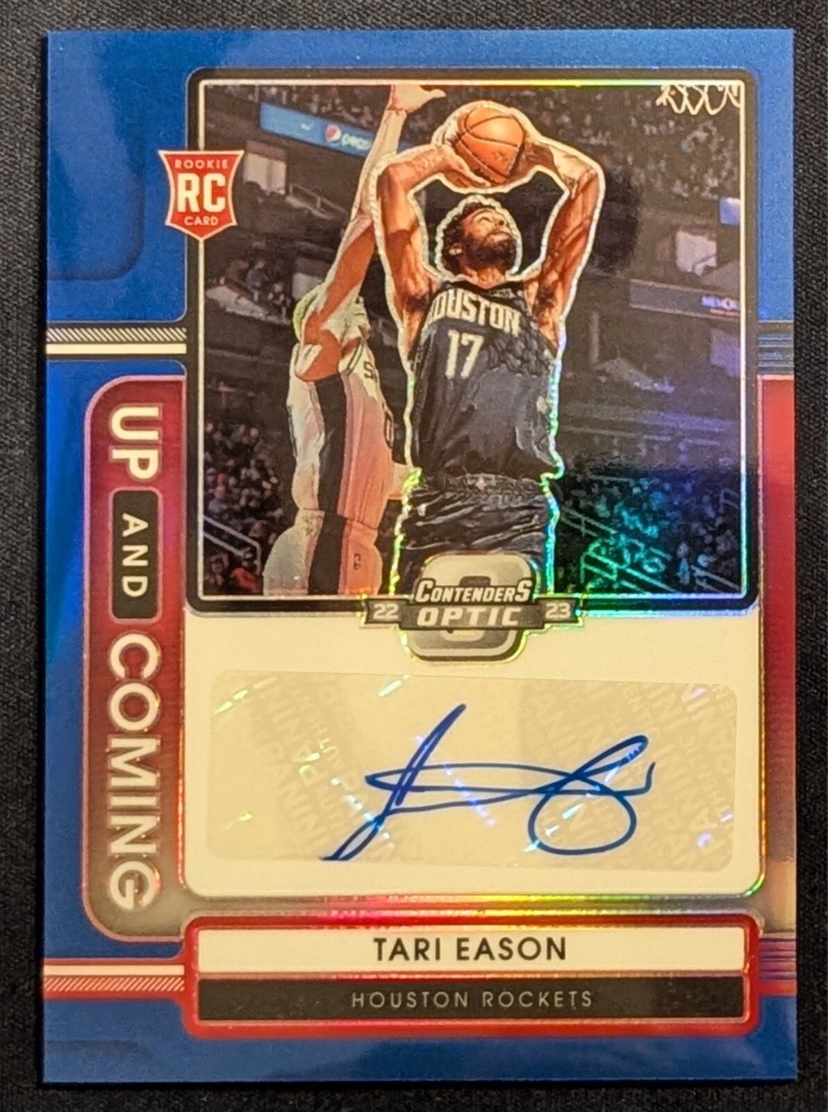 2022-23 Panini Contenders Optic Tari Eason RC Up and Coming Blue Prizm /75 Auto