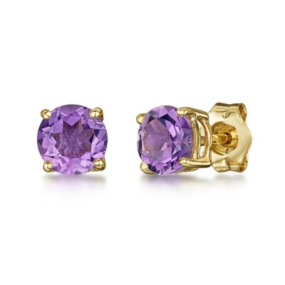 Gelbgold 9 kt Ohrringe Amethyst Kralle Set Ohrstecker 5 mm UK gepunzt - 375