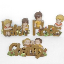 1982 Burwood 3-Piece Wall Hanging Set Charity Hope Faith Boy & Girl Made in USA