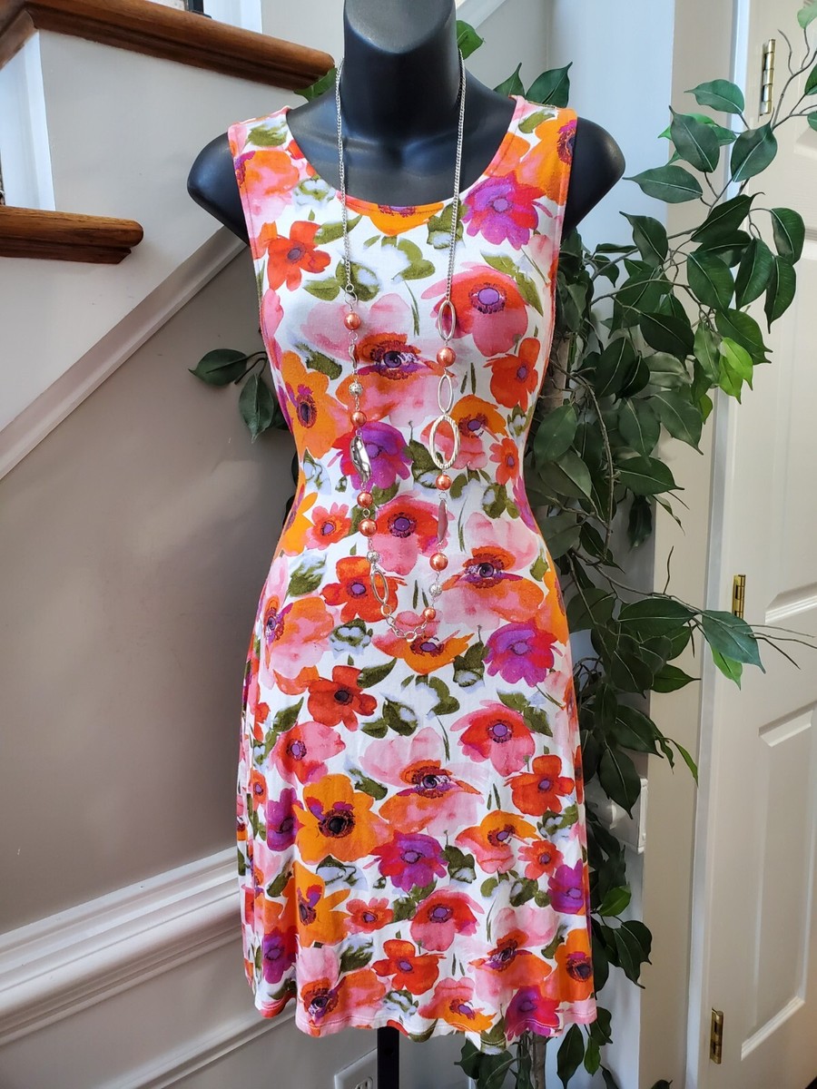 Cupio Women's Floral Viscose Round Neck Sleeveless Knee Length