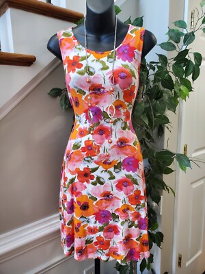 Cupio Women's Floral Viscose Round Neck Sleeveless Knee Length Dress Size  S/P