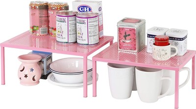 Simple Houseware Expandable Stackable Kitchen Counter Shelf Organizer, Pink 