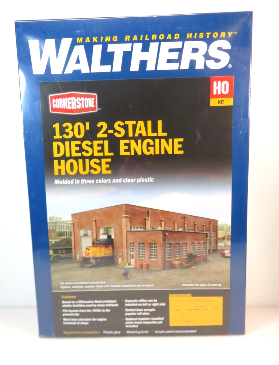 Walthers Cornerstone 933-2923 HO Scale 130' 2-Stall Diesel Engine House Kit  NIB