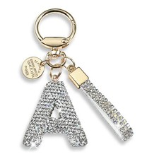 Pink Blue White Initial Letter Keychain Gift for Women Girls Bling Sparkly Cu...