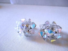 Vintage Aurora Borealis Beaded Cluster Clip-on Earrings  E07
