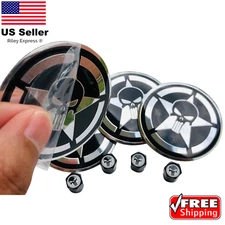 Punisher Shield Wheel Center Cap Sticker 2.2" & Wheel Tire Valve Caps BUNDLE