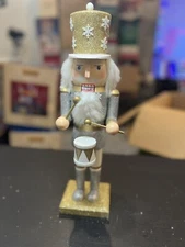 Silver Glitter Wood 14.5" Nutcracker Figure with Drum