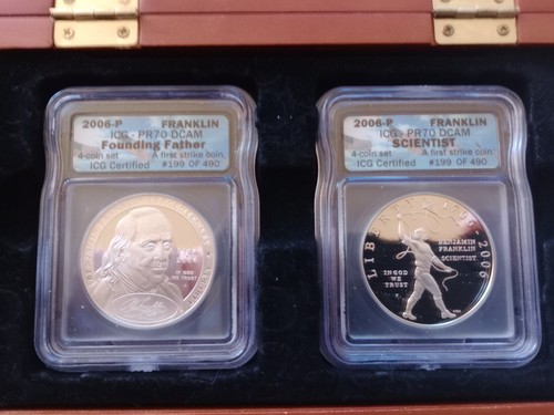 2006 Ben Franklyn The Founding Father and Scientist ICG PF70 4 Silver Coins Set - Picture 2 of 5
