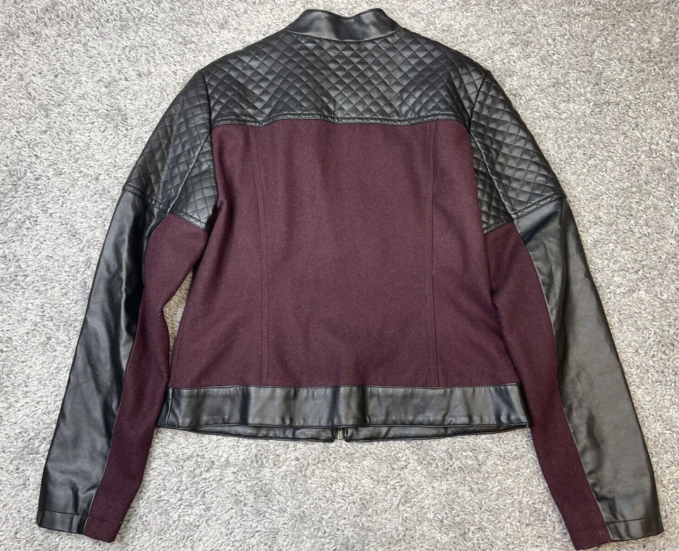 a.n.a. Chaqueta Moto M Mujer Borgoña Lana Reciclada Negra Imitación Cuero Foto 4 de 4