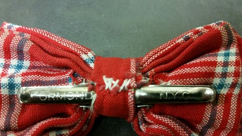 Christmas Bowtie red plaid clip-on 4.25 Junior Charmer marked Ormond NYC - Picture 4 of 5
