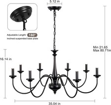QAREHL Black 8 Light Chandelier Farmhouse for Rustic Dining Room Kitchen Bedroom
