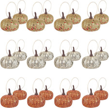 24 Pcs Fall Thanksgiving Pumpkin Artificial Glitter Pumpkin Mini Sparkly Foam Ha