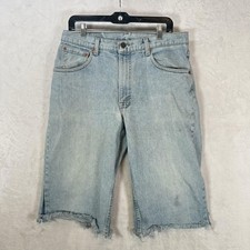 Vintage Levi's 560 Shorts Mens 34 Blue USA Made Cutoff Raw Hem 15" Jorts 90s