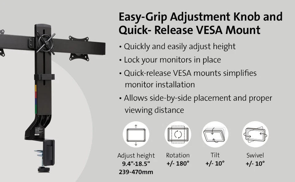 New Kensington SmartFit Space-Saving Dual Monitor Stand K55513WW Sealed Package - Image 2 of 4
