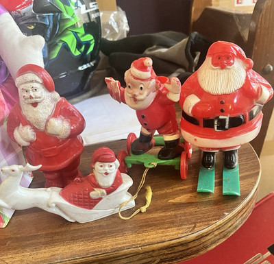 Lot 4 Vtg Rosbro Irwin Hard Plastic Santa Christmas Candy Containers 1950s MCM