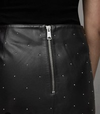 AllSaints Women s Black Leather Studded Zip M...
