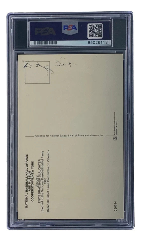 Enos Slaughter Signed 4x6 St Louis Cardinals HOF Plaque Card PSA/DNA 85026118 - Image 2 of 3