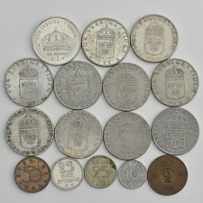16x Sweden Coin 2 Ore 1971- 10 1984- 25 1958 &1973- 50 2003- 1 Krona 1973-2003
