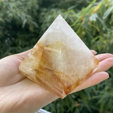 0.6LB 2.5" Natural Golden Healer Pyramid Carving Heal Crystal Reiki Quartz 