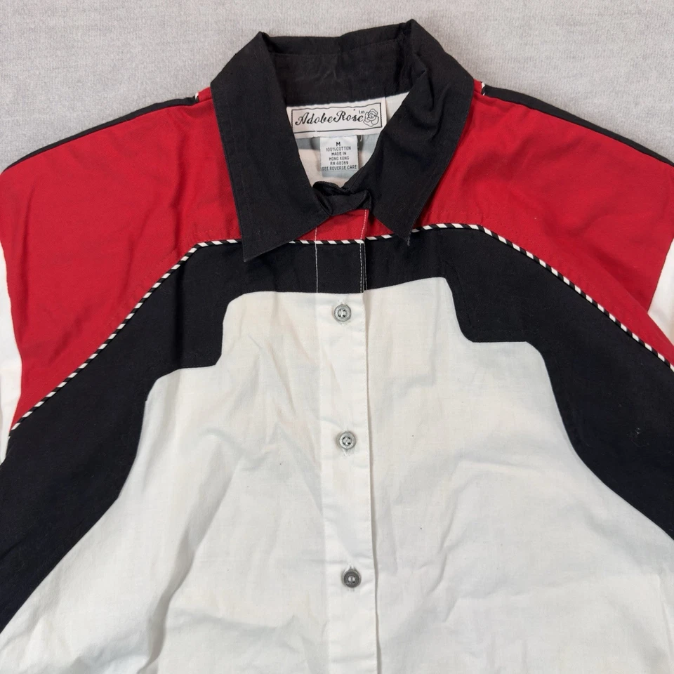 Adobe Rose Western Shirt Women Medium Vintage Black White Red Cowgirl Rodeo EUC - Image 3 of 4