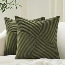 Olive Green Decorative Throw Pillow Covers Set of 2 18x18 Inches Couch Bed Sofa