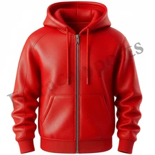 Men's Multicolor Cowhide Leather Zip Hoodie Handmade Genuine Leather Jacket Coat