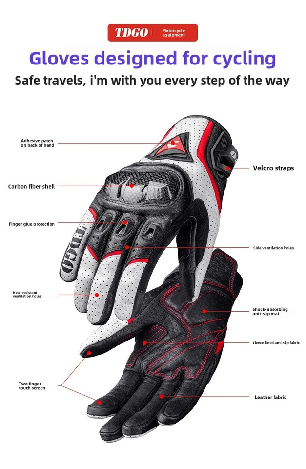Motorcycle Gloves Motorbike Riding Gear Carbon Fibre Breathable Geniune Leather - Image 2 of 4