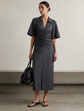 GANNI Dress Womens 3XL Plus Pinstriped Gray Ruched Elevated Minimalist Capsule