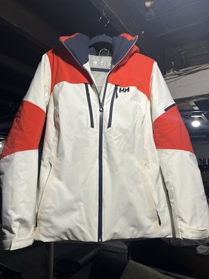 Helly Hansen Ski Jacket White Red Navy Hooded Waterproof Insulated Unisex L