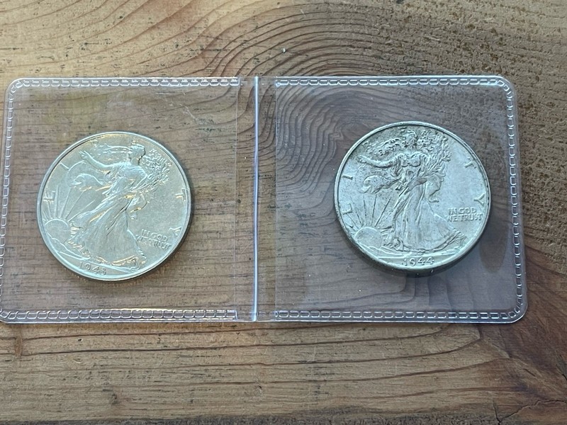 1943 & 1944 Walking Liberty Half Dollars 90% U.S. Silver 50C lot of 2 Coins
