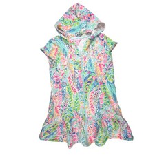 Lilly Pulitzer Girls XL 12-14 Multi Color Floral Hooded Full Zip Ruffle Dress