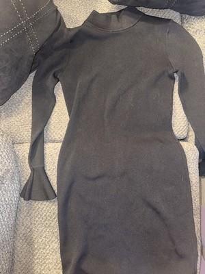 Michael Kors Black Knit V-Neck 3/4 Sleeve Knee-Length Sweater Dress Size S