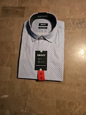 DKNY Men's Regular Fit Stretch Dress Shirt, Light Blue, Size M