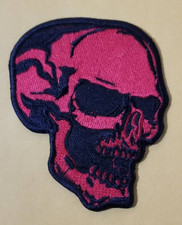 Skull Patch Red Black Right Facing Embroidered Biker Gothic 3x3.5"