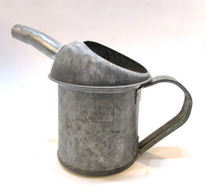 Antique 1 qt Galvanized Tin Motor Oil Pitcher w Spout Farm Gas Service Station