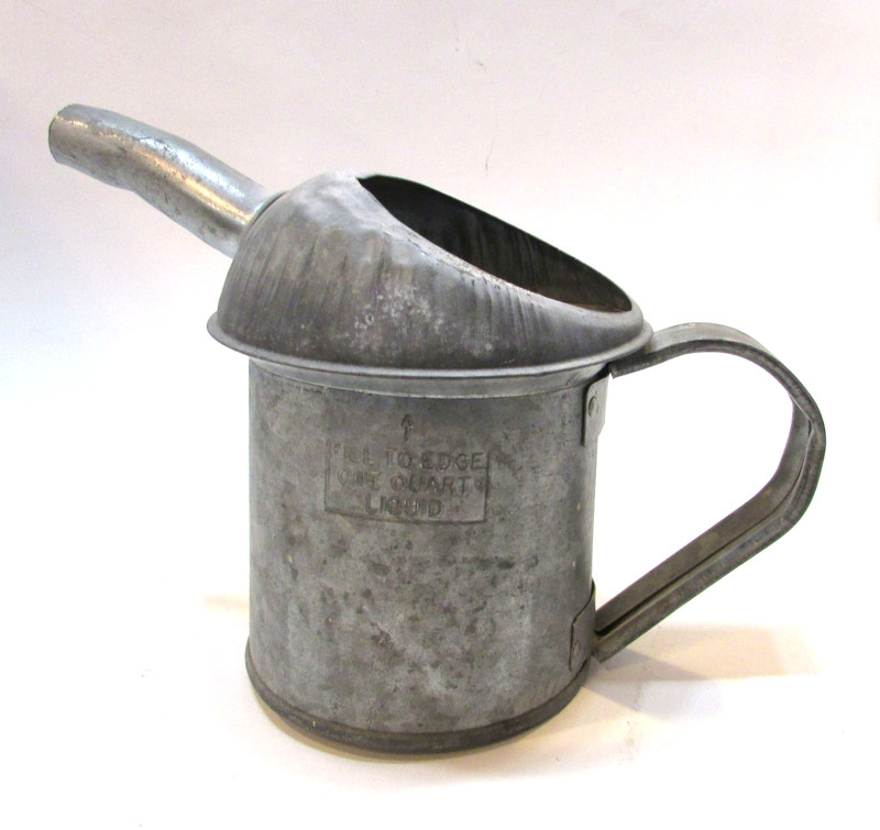 Antique 1 qt Galvanized Tin Motor Oil Pitcher w Spout Farm Gas Service Station