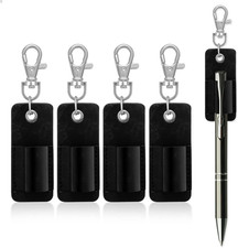 4 Pcs Portable Lanyard Pen Holder, Leather Badge Pencil Pouch Pocket Protector f