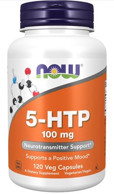 NOW Foods 5-HTP 100mg 120 Veg Capsules - Neuro Support - Pack of 2