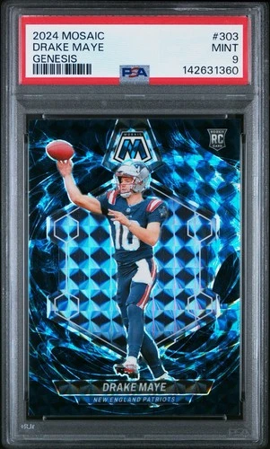 2024 Panini Mosaic Drake Maye RC Genesis Prizm Rookie #303 Patriots PSA 9