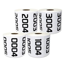 Consecutive Number Stickers 0001-4000, 4 Rolls, 3 x 1.5 Inch Vinyl Labels