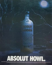 2002 Absolut Mandrin Vodka Howl Full Moon Spooky Night Print Ad Halloween Decor
