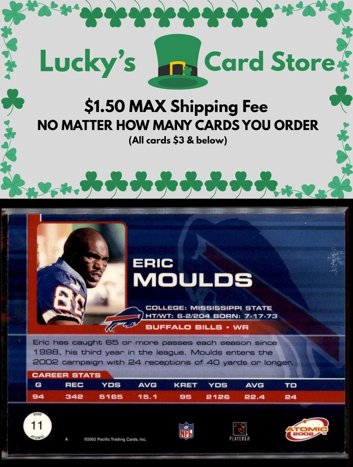 2002 Pacific Atomic #11 Eric Moulds Non Die Cut #/600 - Image 2 of 2