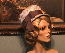 Vintage 60s Straw Hat 1960s Retro Taupe Brown Oversize Pillbox Chic Mod Jackie O