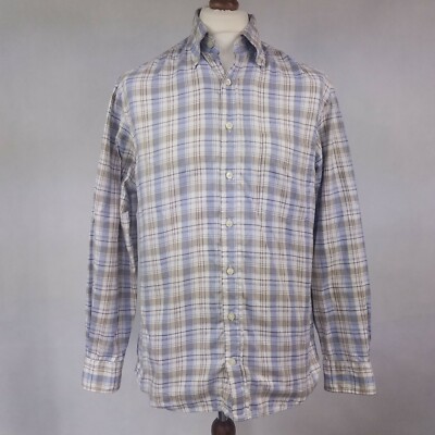 GANT Herren DICKES Hemd Oxford US M UK LARGE Blau Langarm Regular Kariert Baumwolle