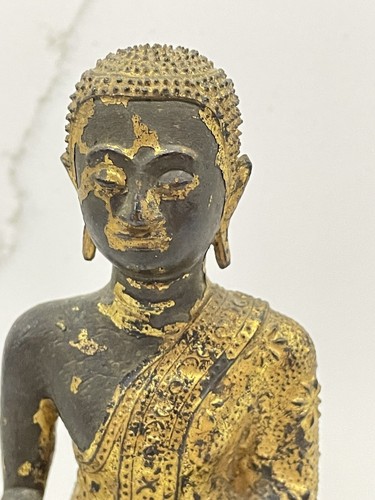 "Antike thailändische Bronze Mönchsstatue aus Thailand mit 24Kt Goldvergoldung 6,5"" - Bild 8 von 12