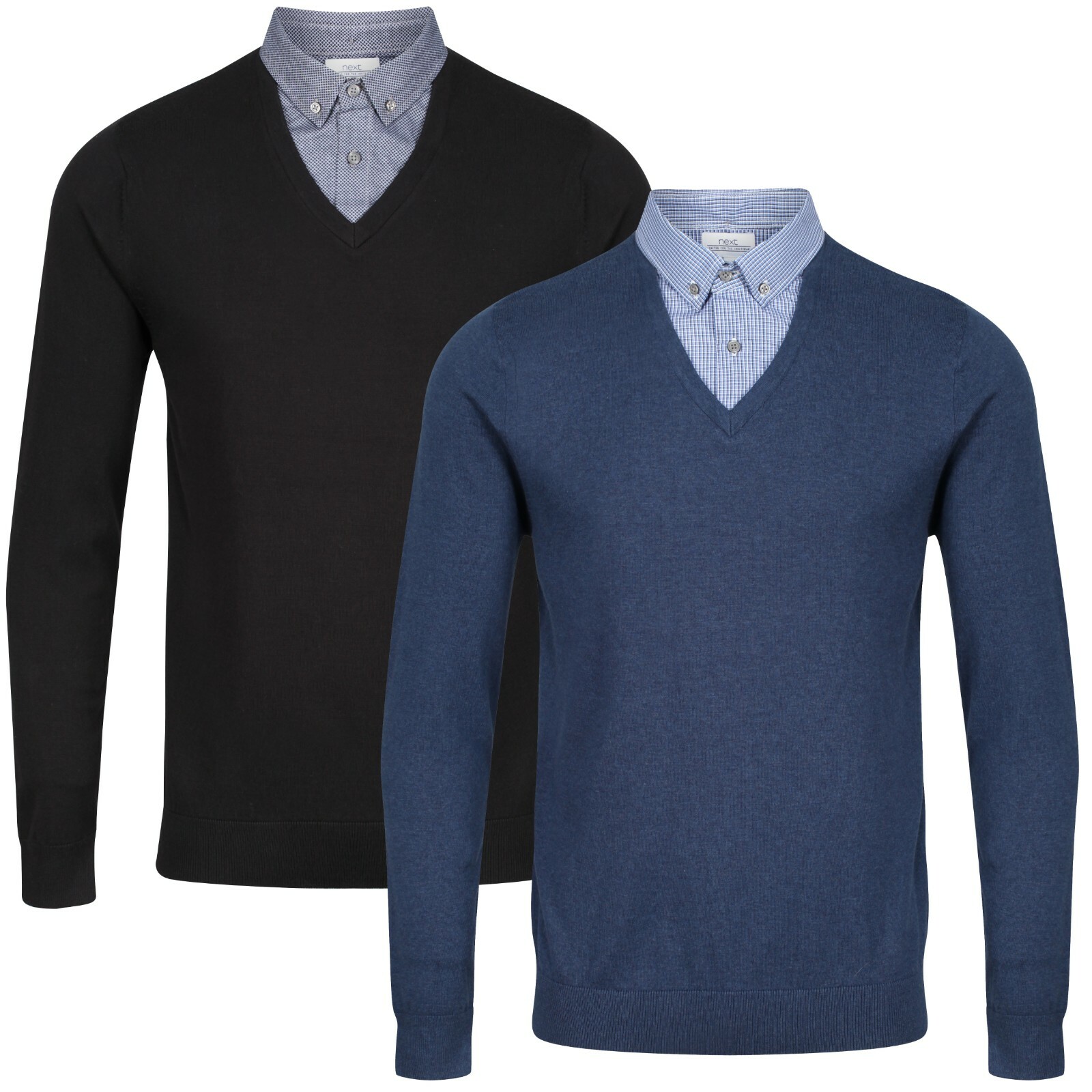 Mock Shirt Jumper New Mens Ex Famous Store Button Collar V Neck Long