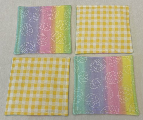 Ostern Getränk Untersetzer Wende Ei Regenbogen Streifen weiß gelb Gingham 4er Set - Bild 6 von 6