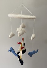Boats Whales Nautical Baby Mobile - Hand Made Woolen Felted - Baby Room Decor